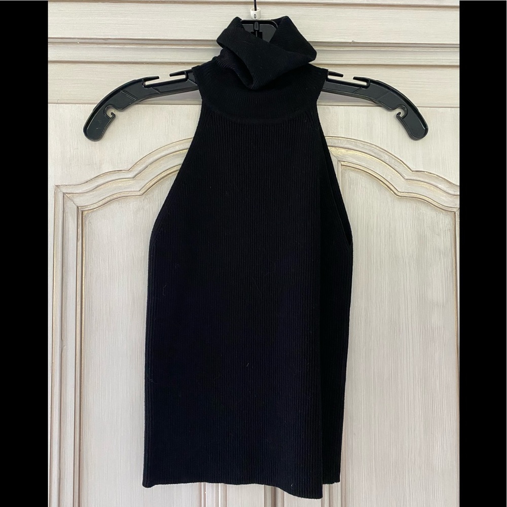 ZARA Black Ribbed Knit Sleeveless Turtleneck, Size S